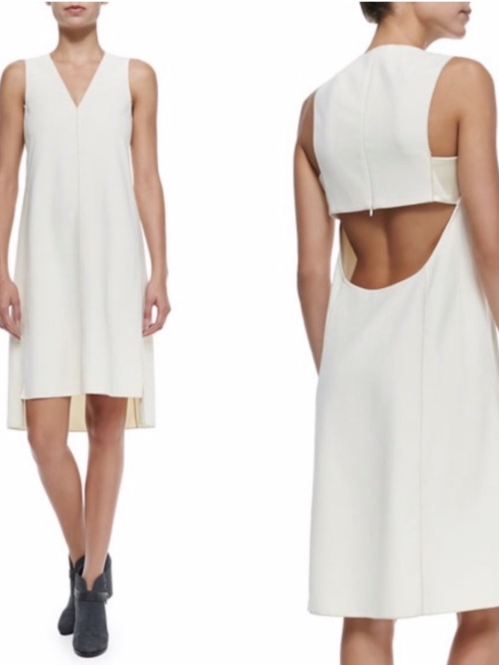 Rag & Bone Sleeveless V-Neck Open-Back Shift Dress in White